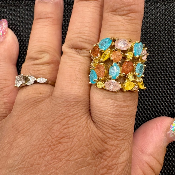 Gold Multicolor Rhinestone Ring - Picture 3 of 5